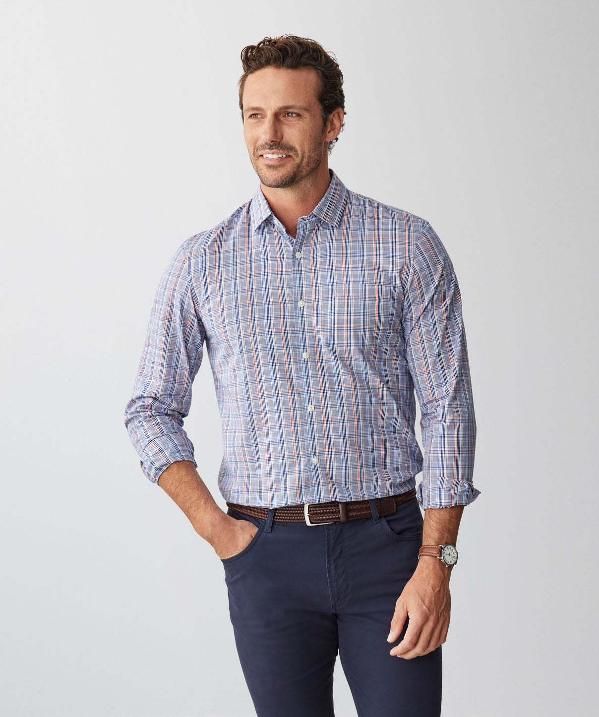 Non-Iron Dry Stretch Check Smart Fit Long Sleeve Shirt main image 0