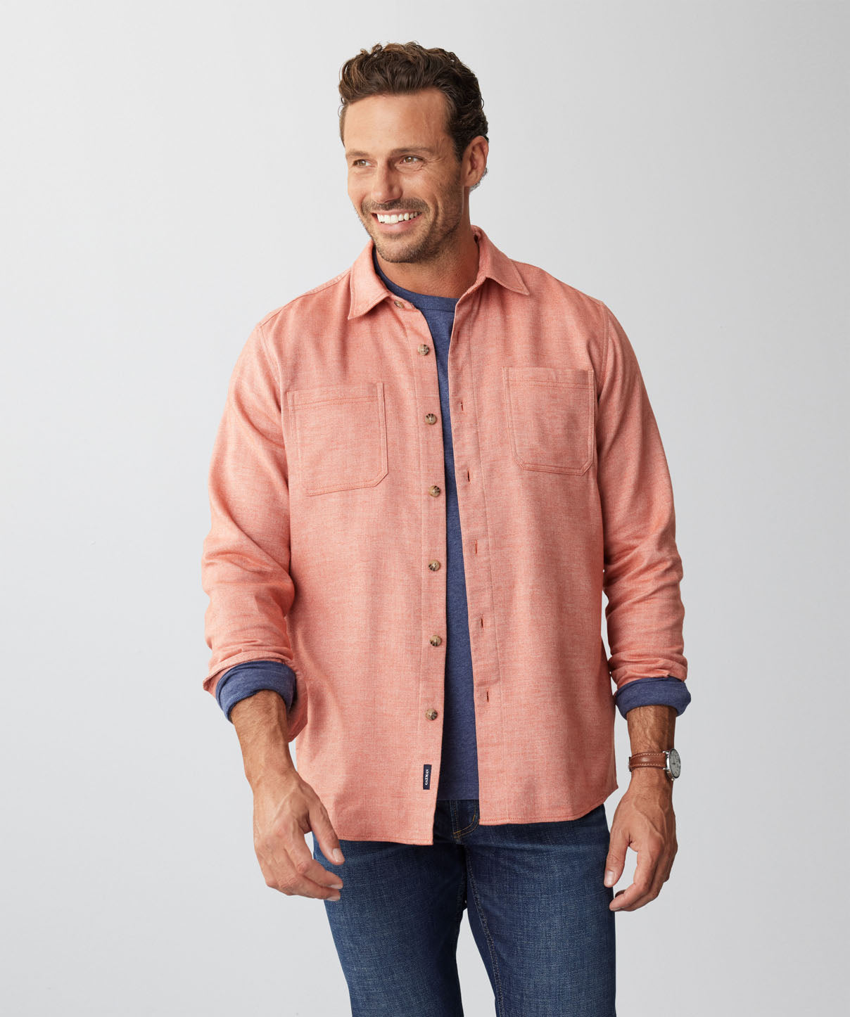 Brushed Twill Overshirt - Burnt Orange - Long Sleeve Shirts - GAZMAN