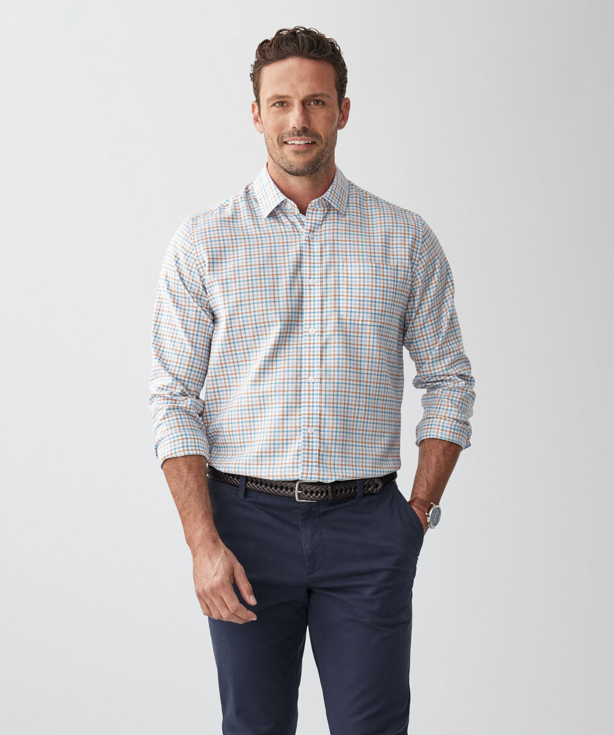 CHETI JACQUARD CHECK LONG SLEEVE SHIRT WITH TIE DETAIL