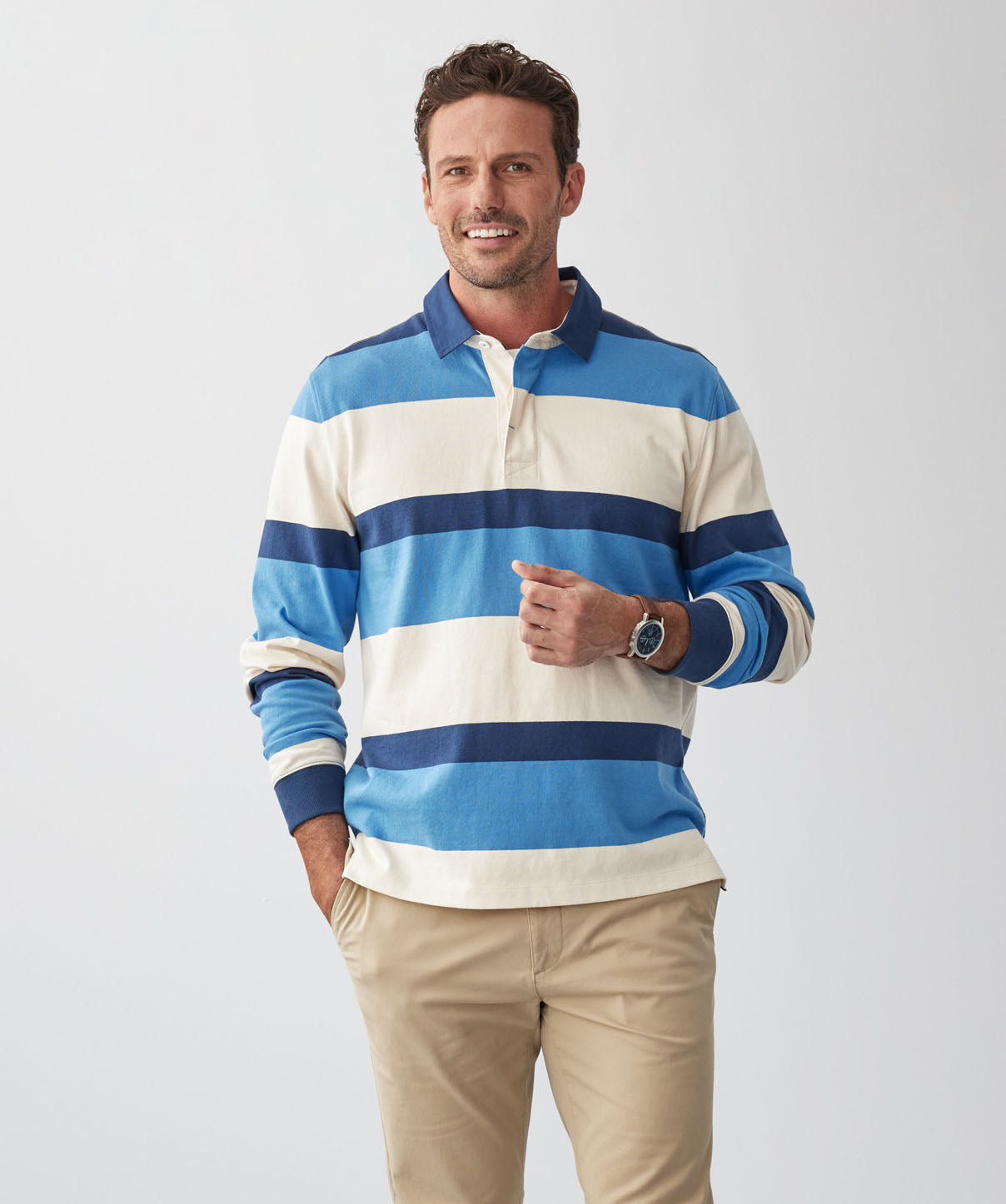 Multi Stripe Rugby Jumper - Blue - sweats - GAZMAN