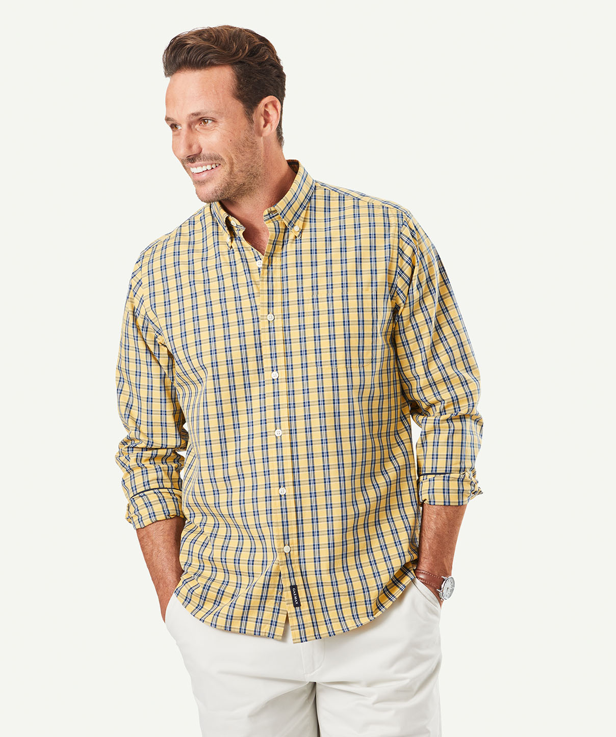 Casual Stretch Check Long Sleeve Shirt Yellow category_2:Long