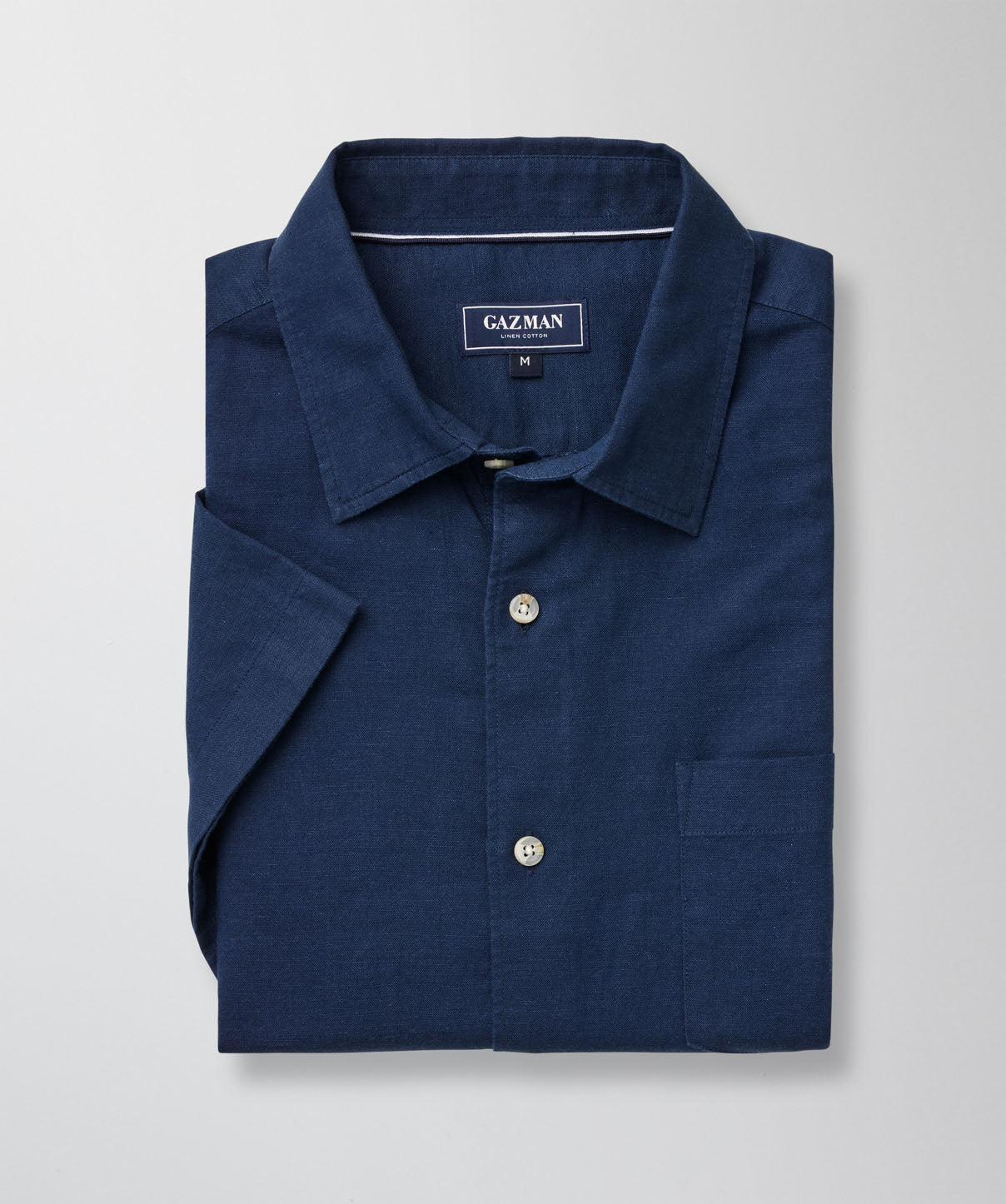 Navy Linen-Blend Short-Sleeve Shirt main image 1