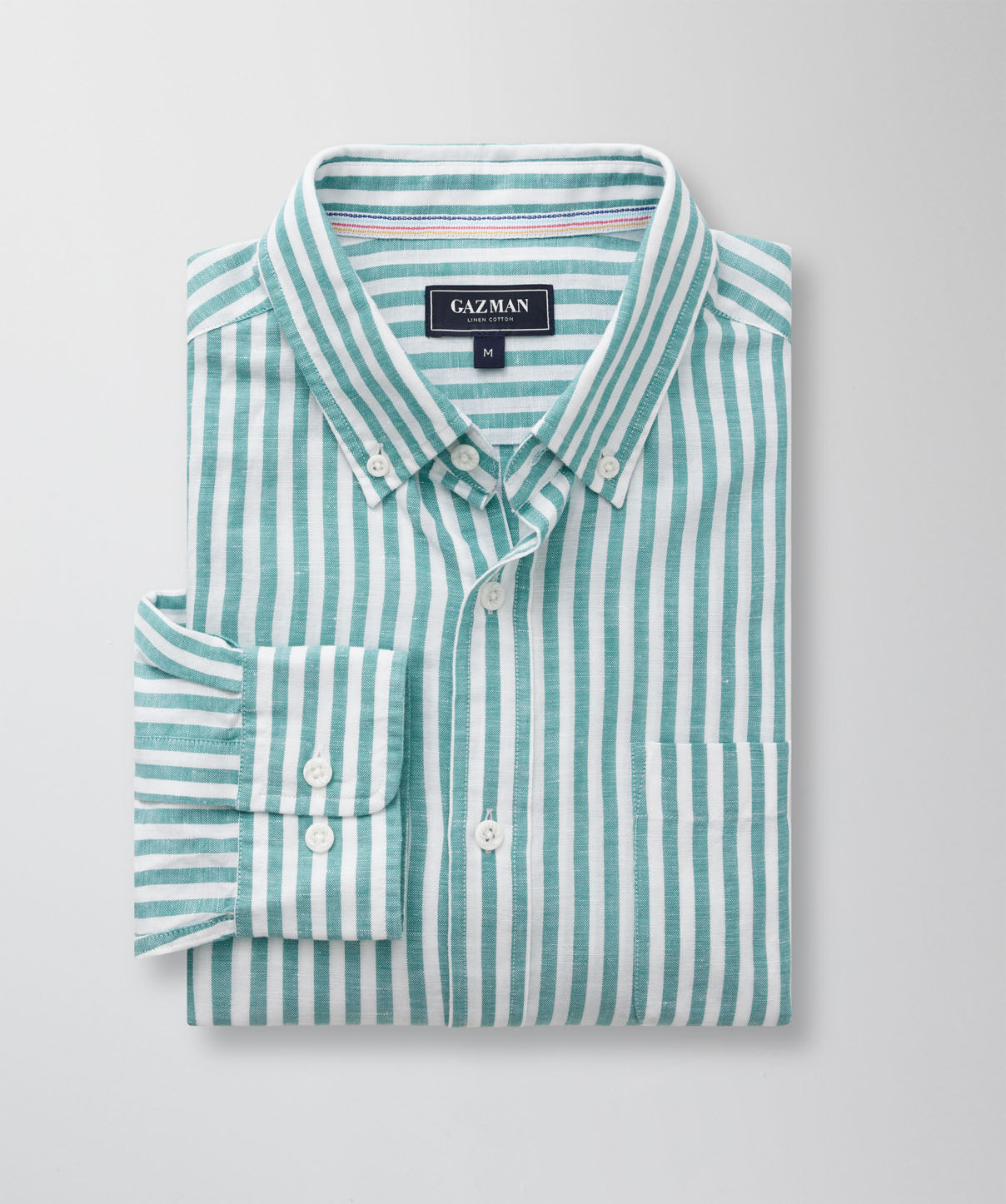 Casual Linen Blend Stripe Long Sleeve Shirt - Green - category_2