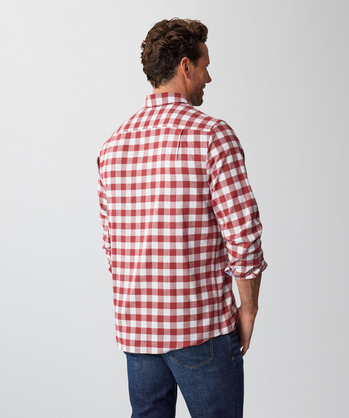 Brushed Box Twill Check Long Sleeve Shirt Red Long Sleeve Shirts GAZMAN