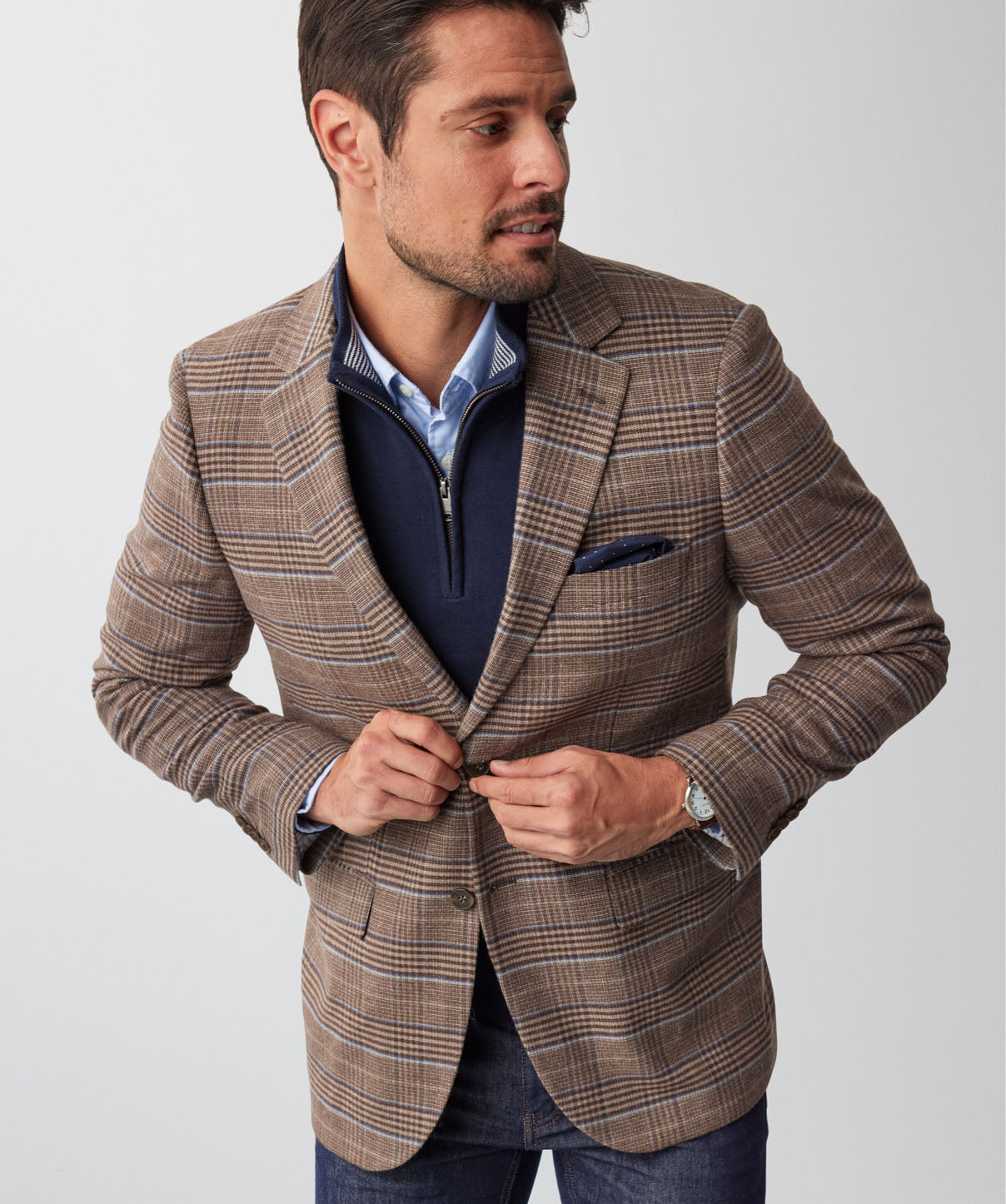 Brushed Prince Of Wales Check Sports Jacket - Chestnut