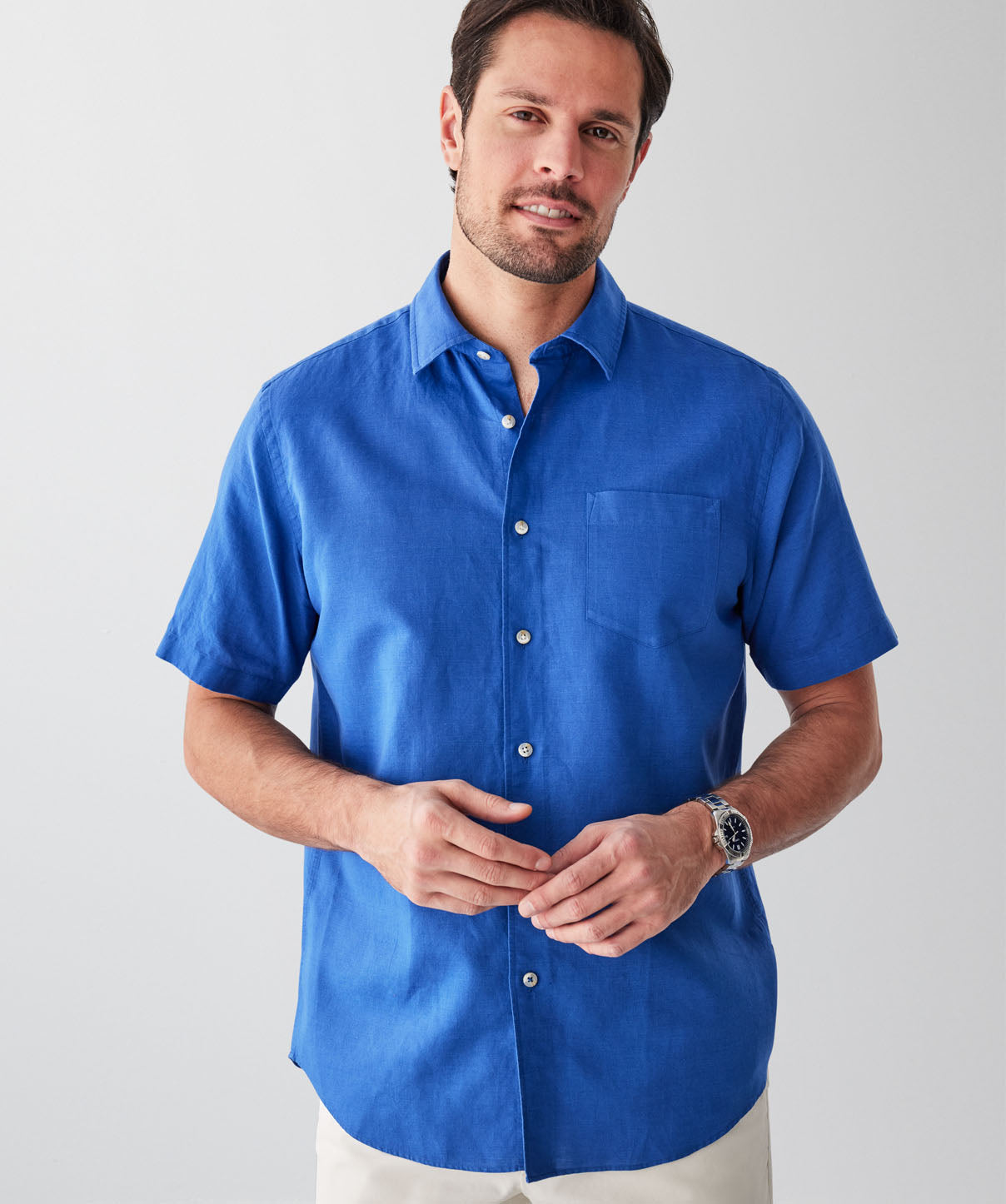 ZARA Men’s Bright Blue Short Sleeve Shirt – Modern Minimalist Button-Down main image 1