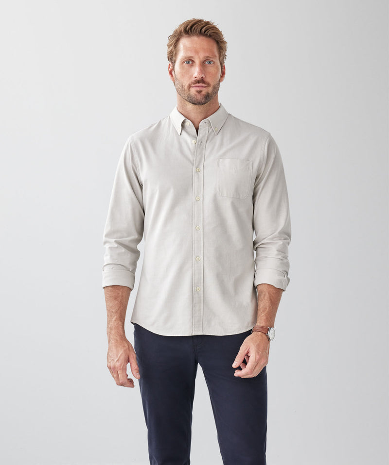 Tailored Fit Plain Casual Oxford Long Sleeve Shirt - Stone-GAZMAN
