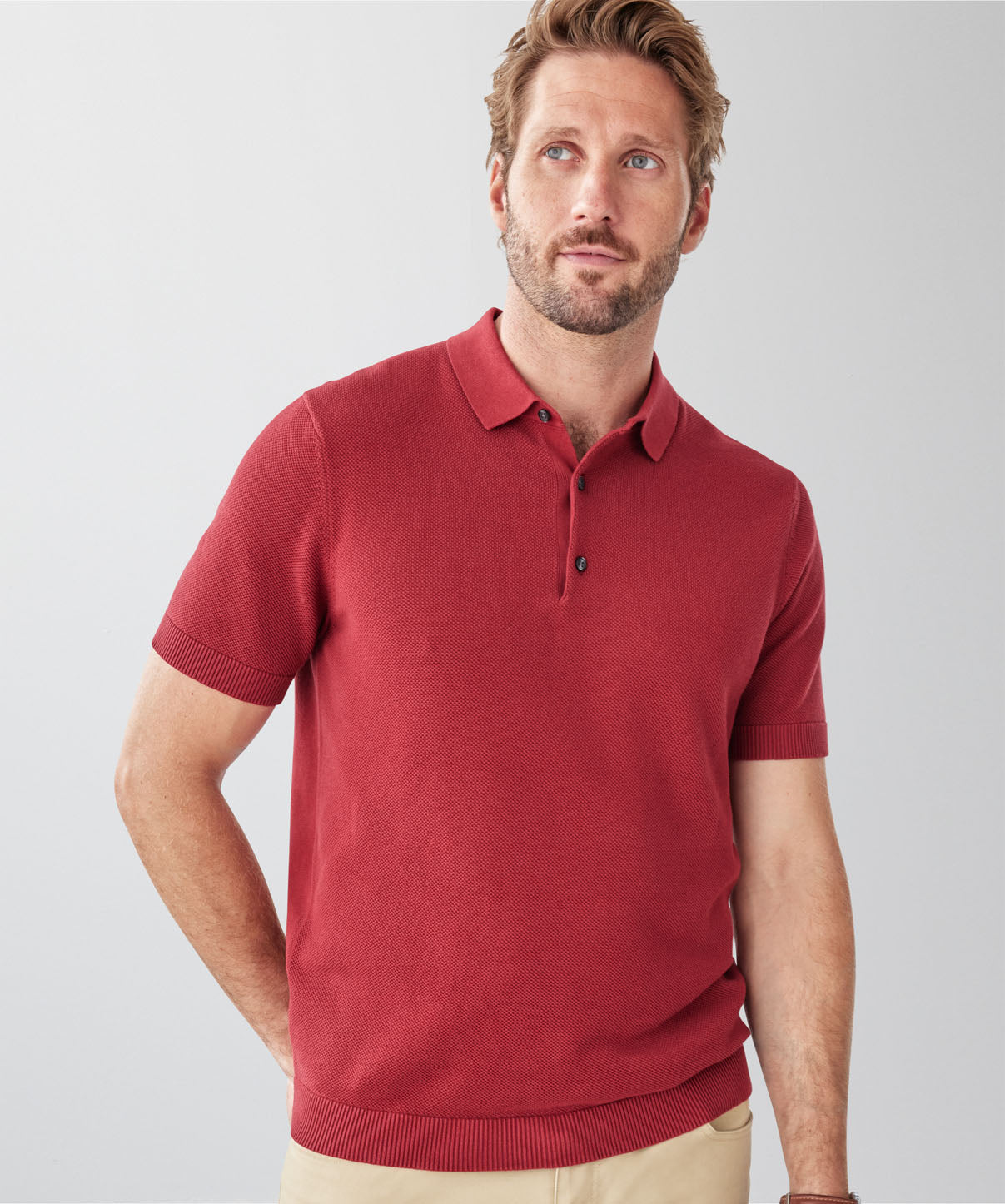 Textured Knit Polo - Red - polos - GAZMAN
