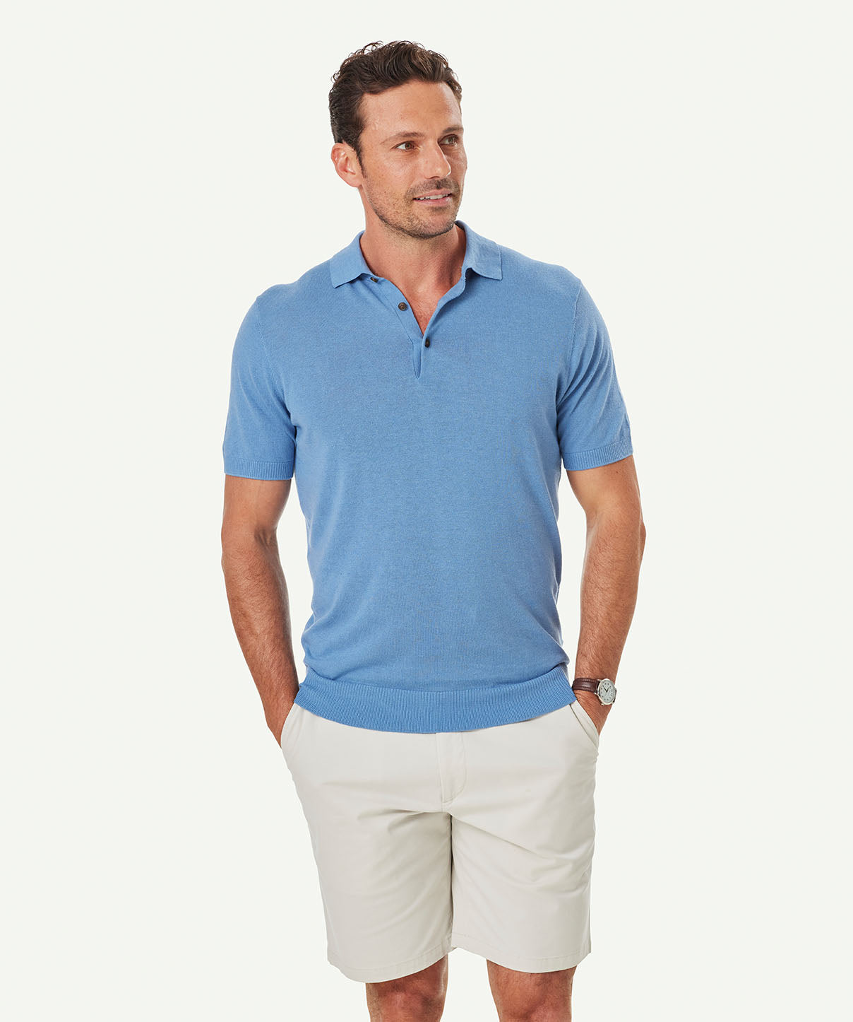 Cotton Linen Knit Polo Slate Polos GAZMAN