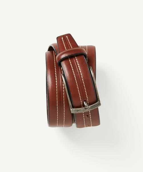 Contrast Stitch Leather Belt - TAN-GAZMAN-2