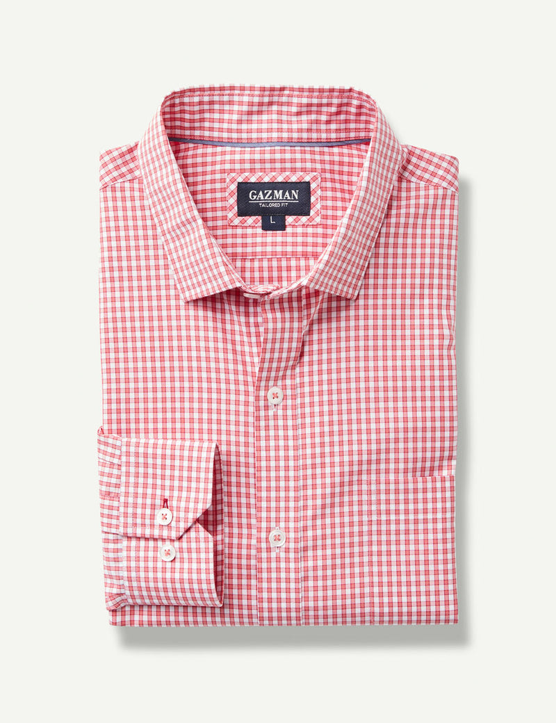 Tailored Easy Care Check Long Sleeve Shirt - Red-GAZMAN