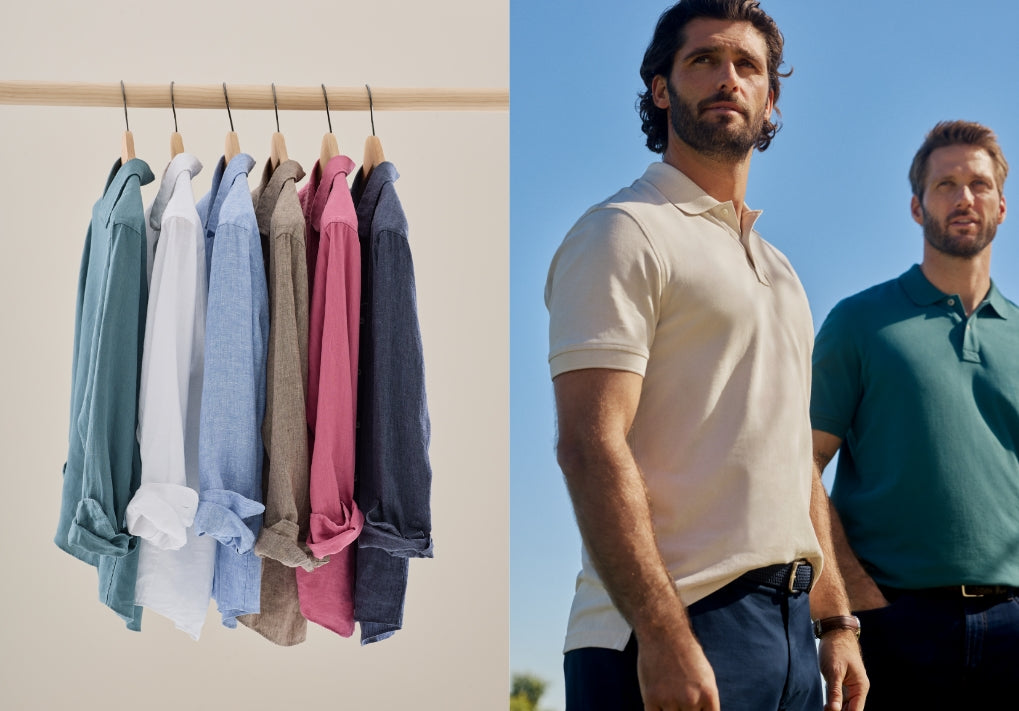 Men’s shirts, polos and chinos folded together as Black Friday gift options