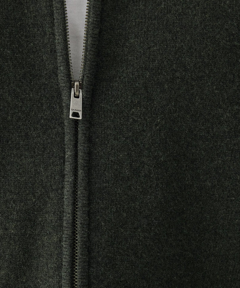 Wool Blend Raglan Zip Cardigan - Dark Khaki-GAZMAN