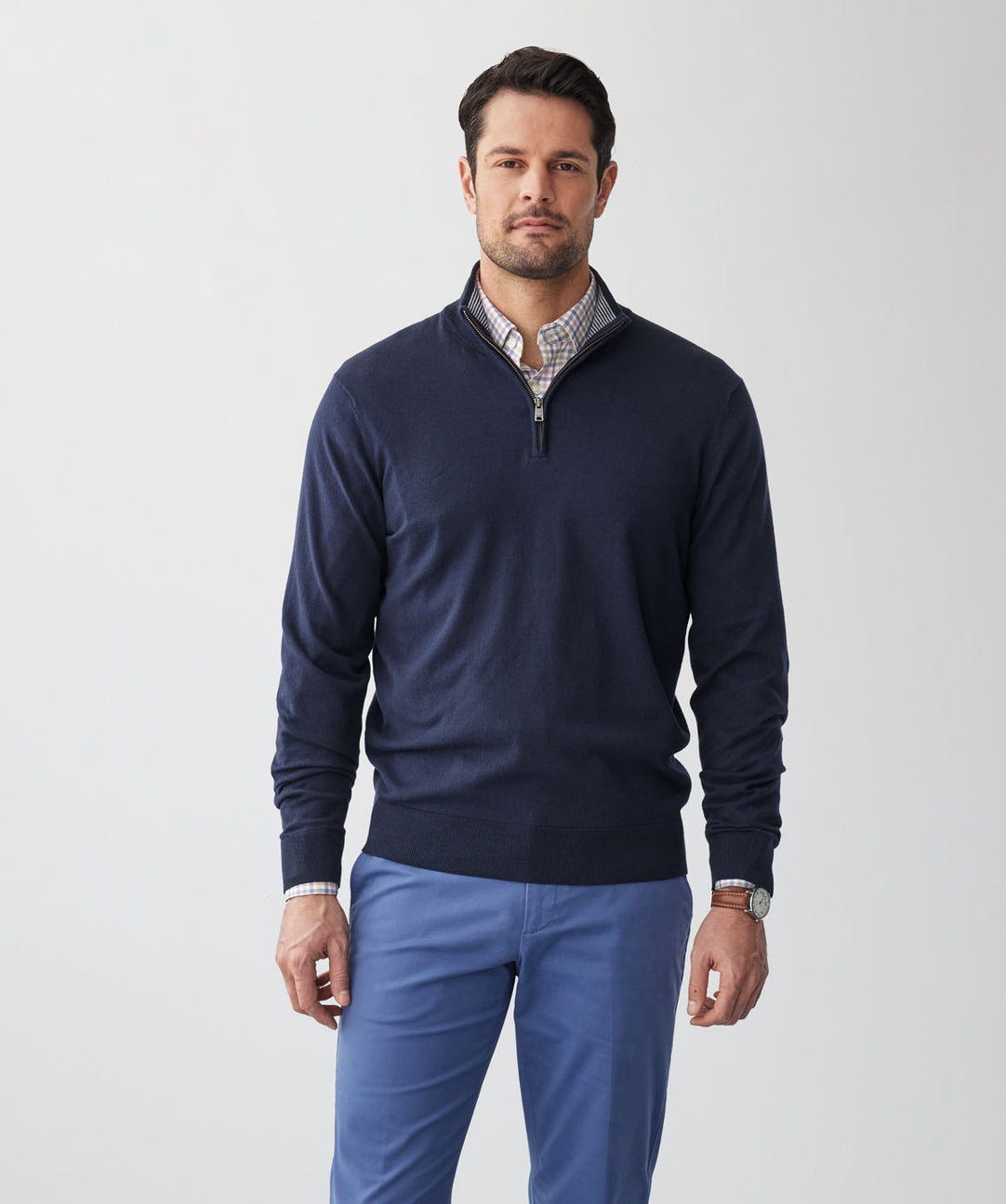 half zip mens blue knitted jumper