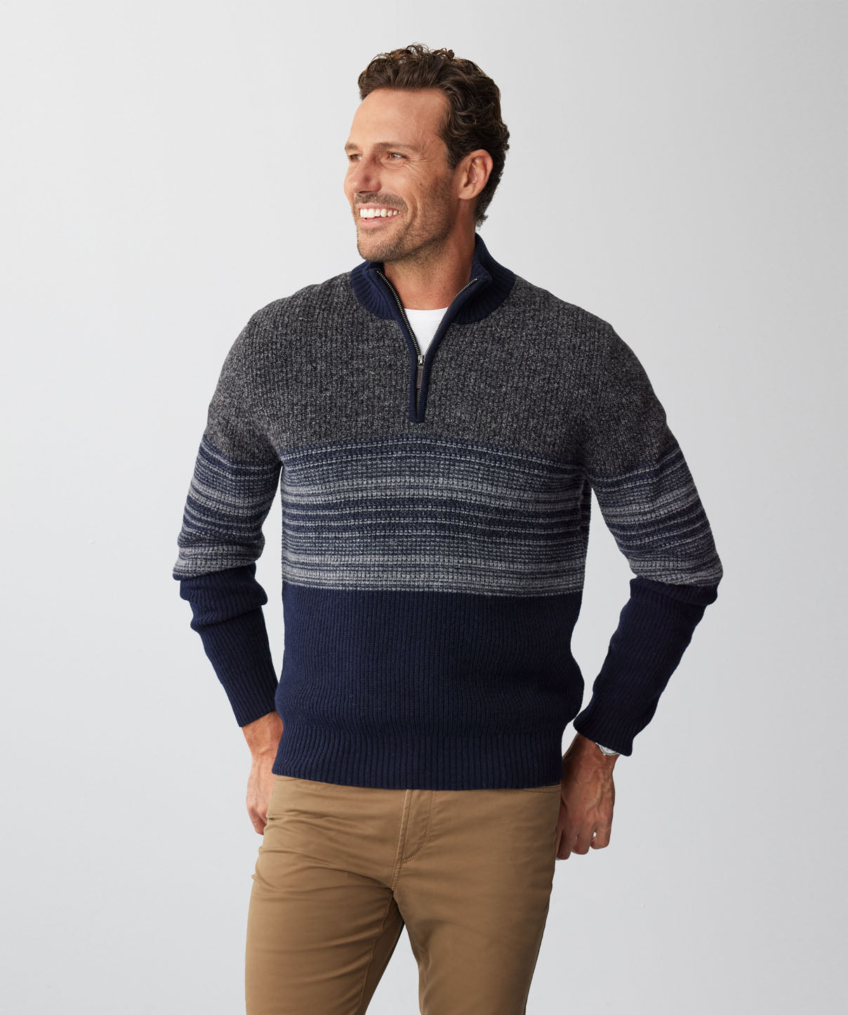 Wool Blend Ombre Half Zip - Navy - x-knitwear - GAZMAN