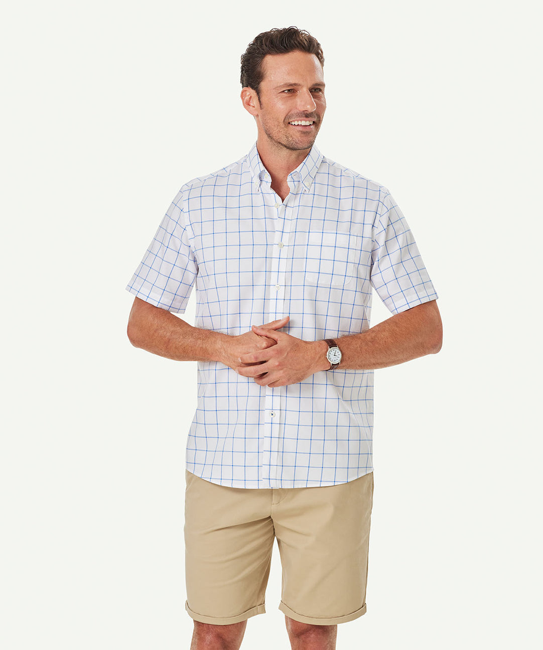 Easy Care Oxford Check Short Sleeve Shirt White