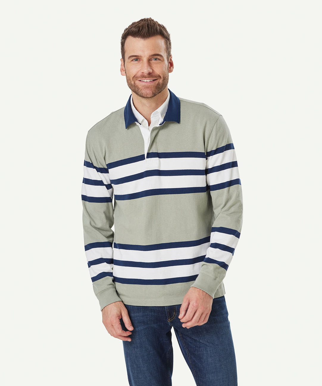 Multi Stripe Rugby Jumper Sage