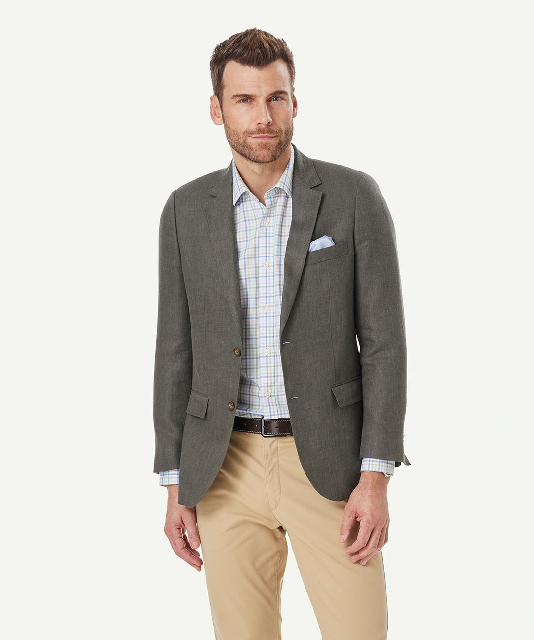 Pure Linen Herringbone Sports Jacket Dark Olive