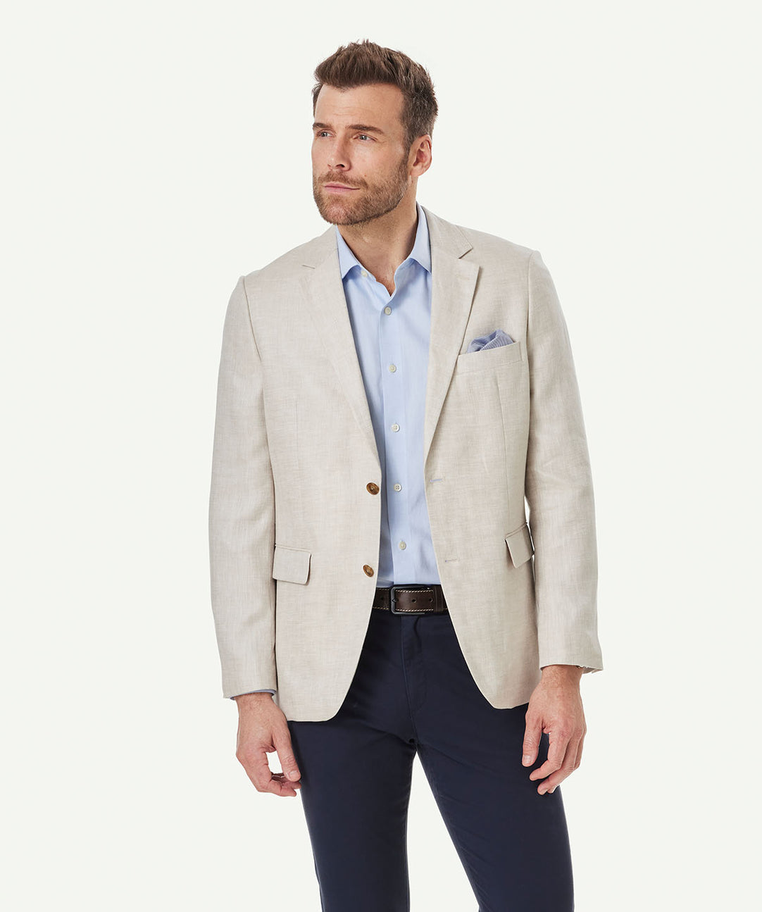 Pure Linen Herringbone Sports Jacket Bone