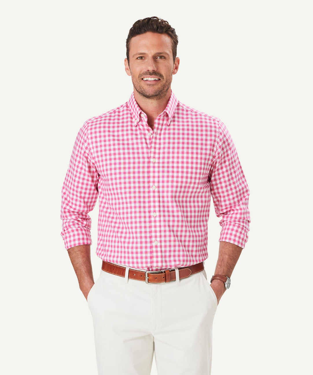 Easy Care Oxford Gingham Long Sleeve Shirt - Fuchsia - category_2