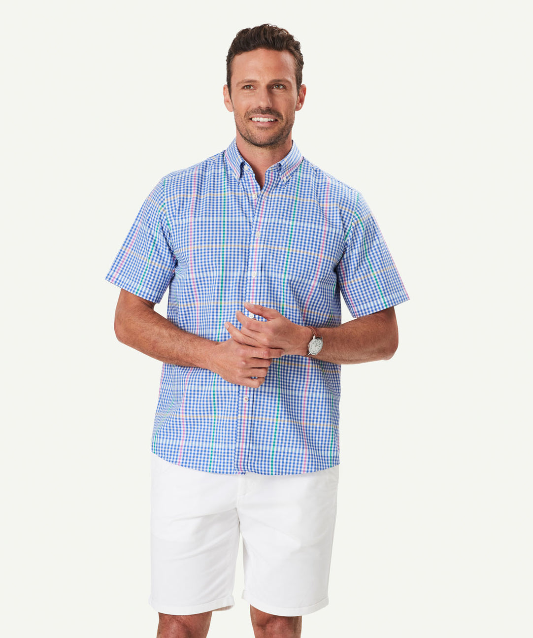 Easy Care Multi Check Short Sleeve Shirt Dark Blue category_2
