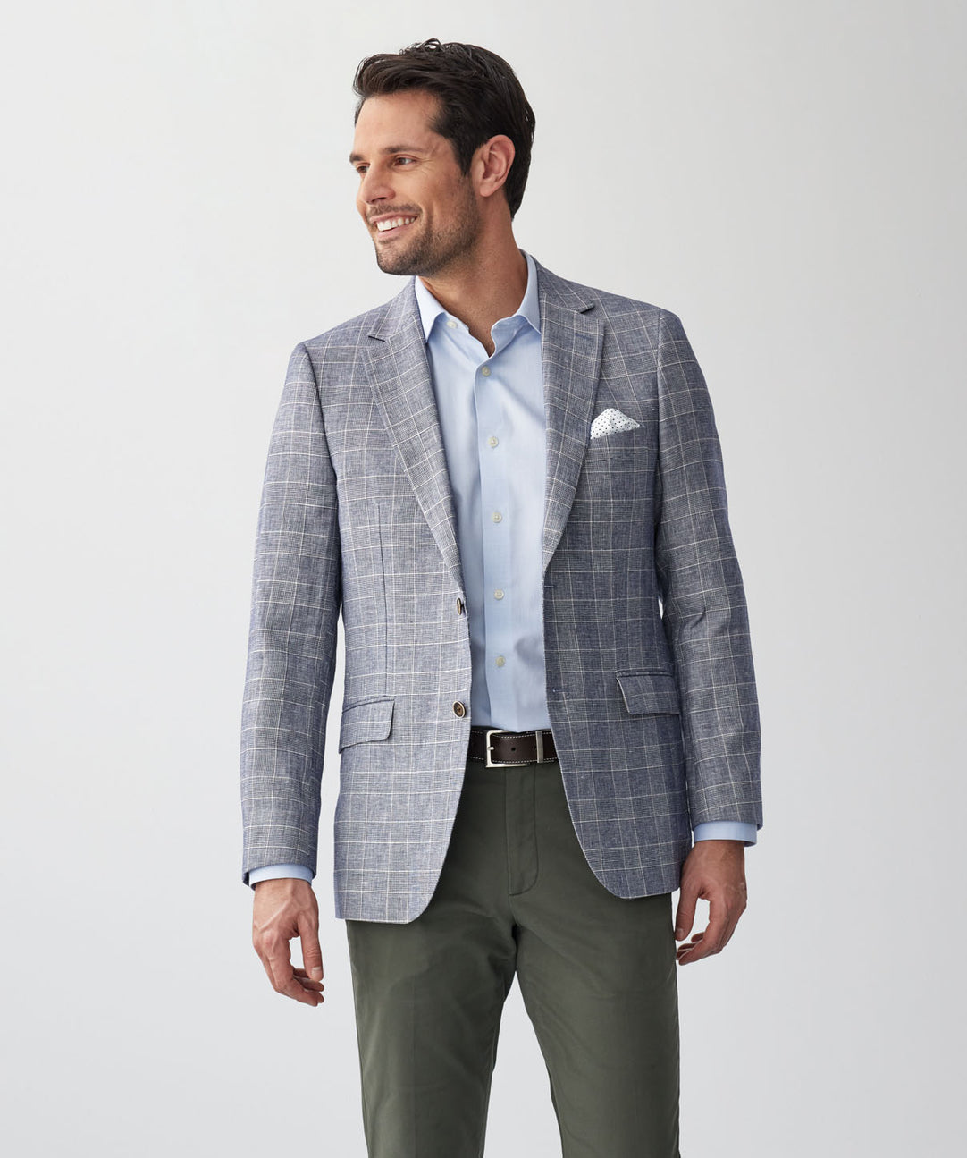 Linen Blend Check Sports Jacket Navy - Main Image