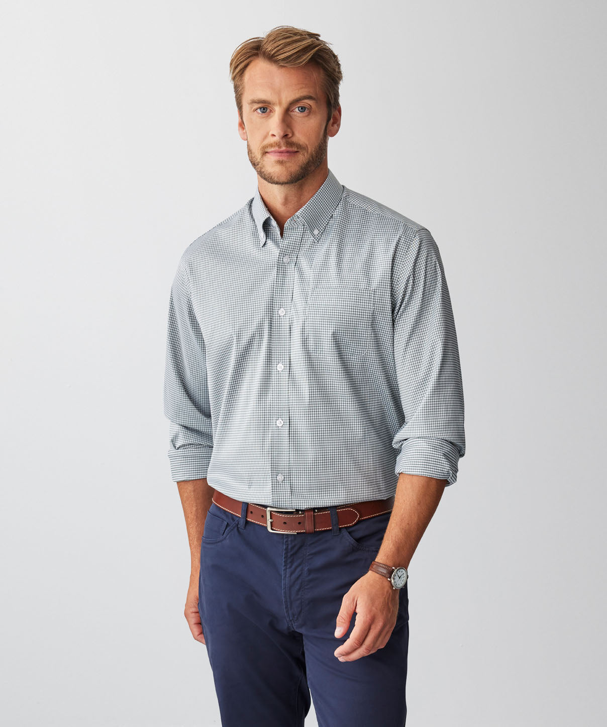 GAZFLEX Performance Check Long Sleeve Shirt Sage Long Sleeve Shirts GAZMAN