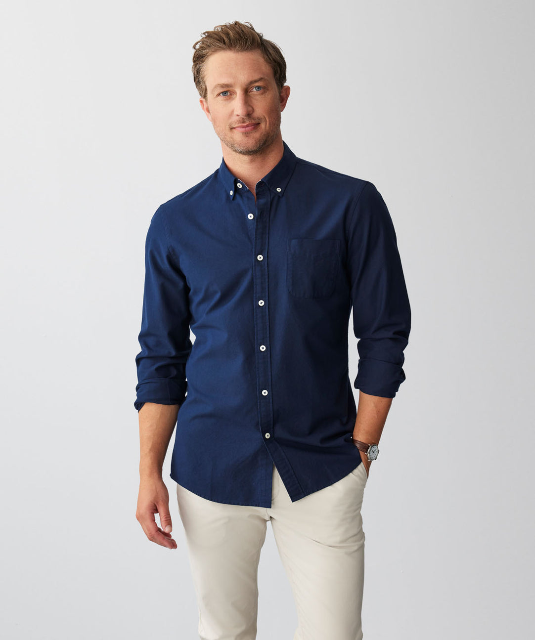 Tailored Plain Casual Oxford Long Sleeve Shirt Dark Navy