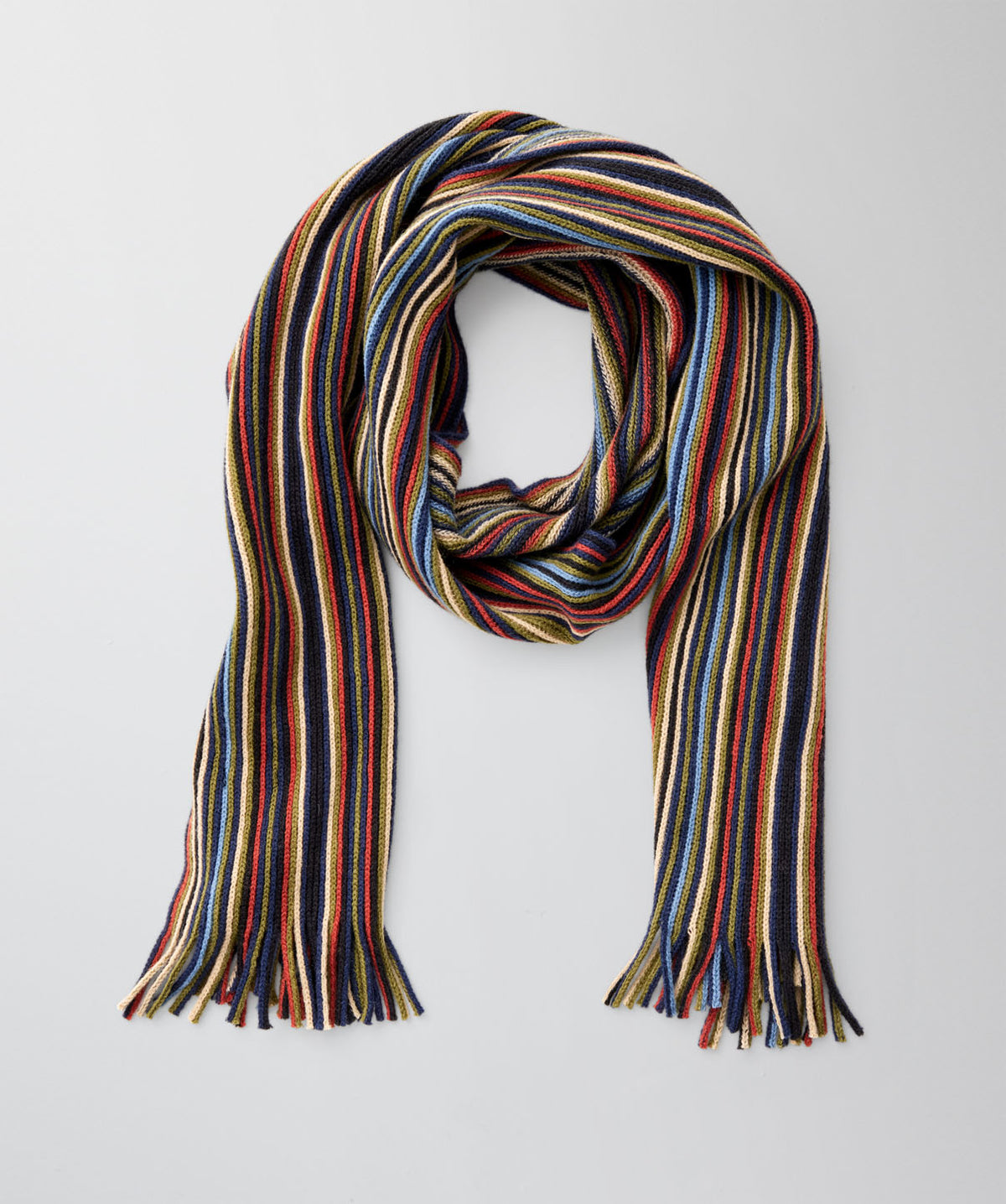 Fine Stripe Wool Blend Scarf - Olive-GAZMAN