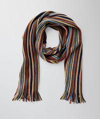 Fine Stripe Wool Blend Scarf - Olive-GAZMAN