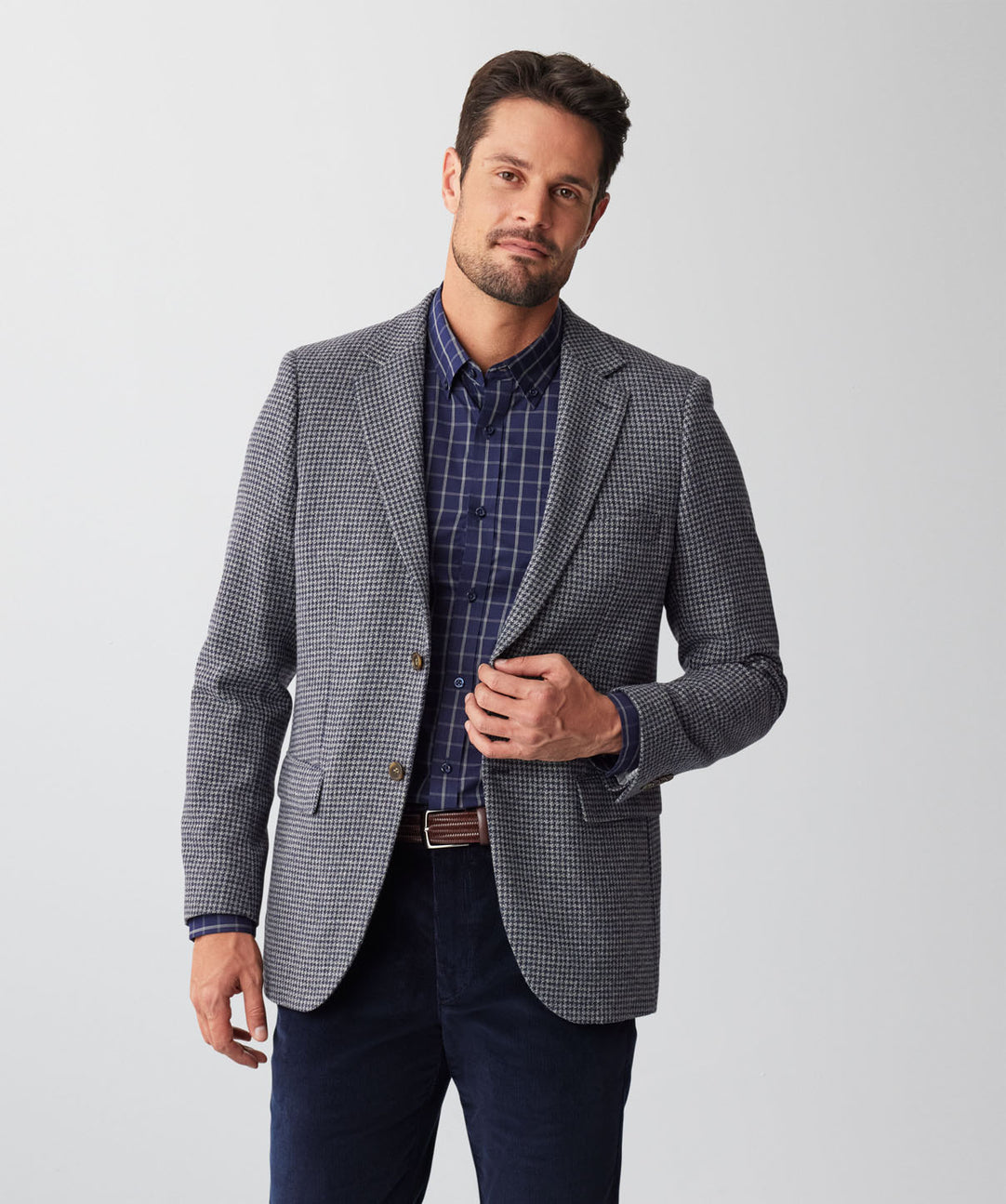 Wool Blend Houndstooth Sports Jacket Navy Mix