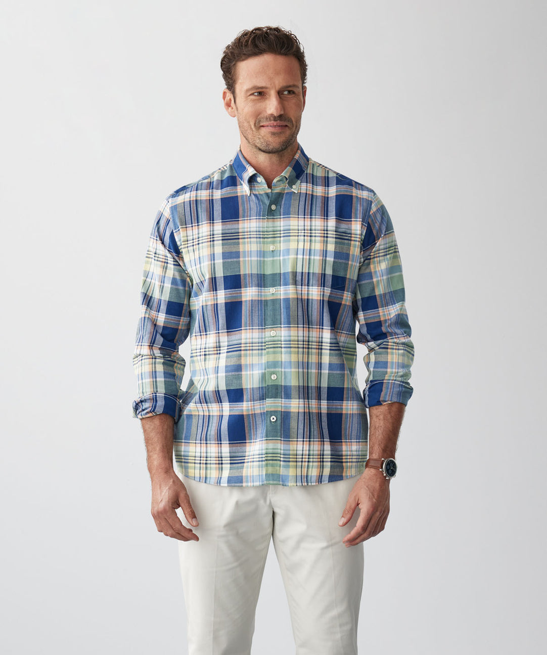 Casual Slub Multi Check Long Sleeve Shirt - Multi Check