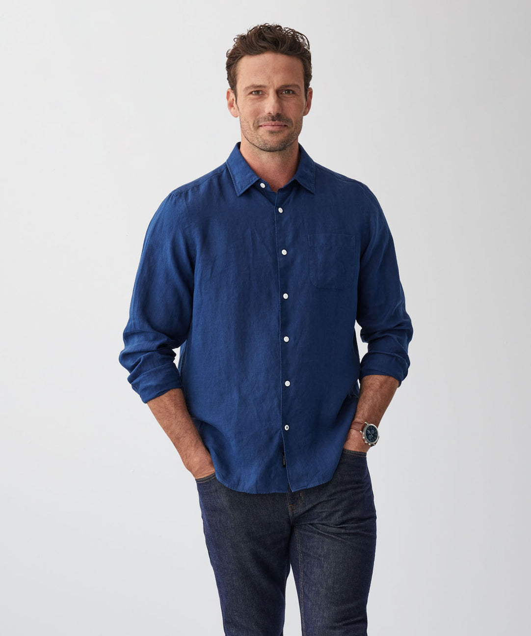 Pure French Linen Long Sleeve Shirt - Navy - category_2:Long Sleeve Shirts  - GAZMAN