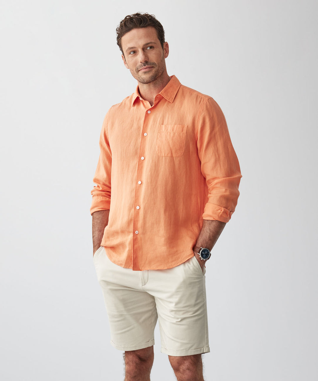 Pure French Linen Long Sleeve Shirt Orange