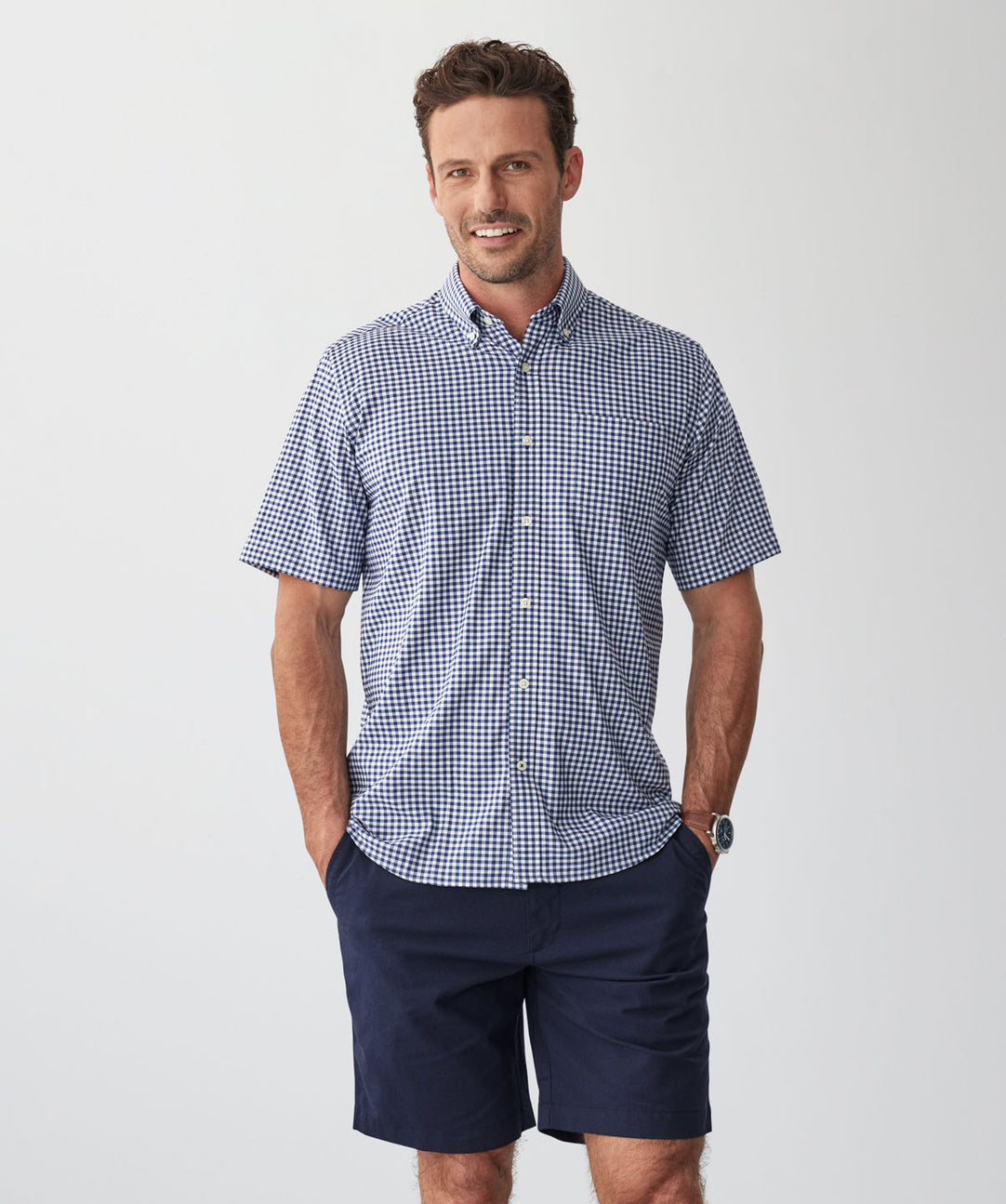 navy gingham shorts