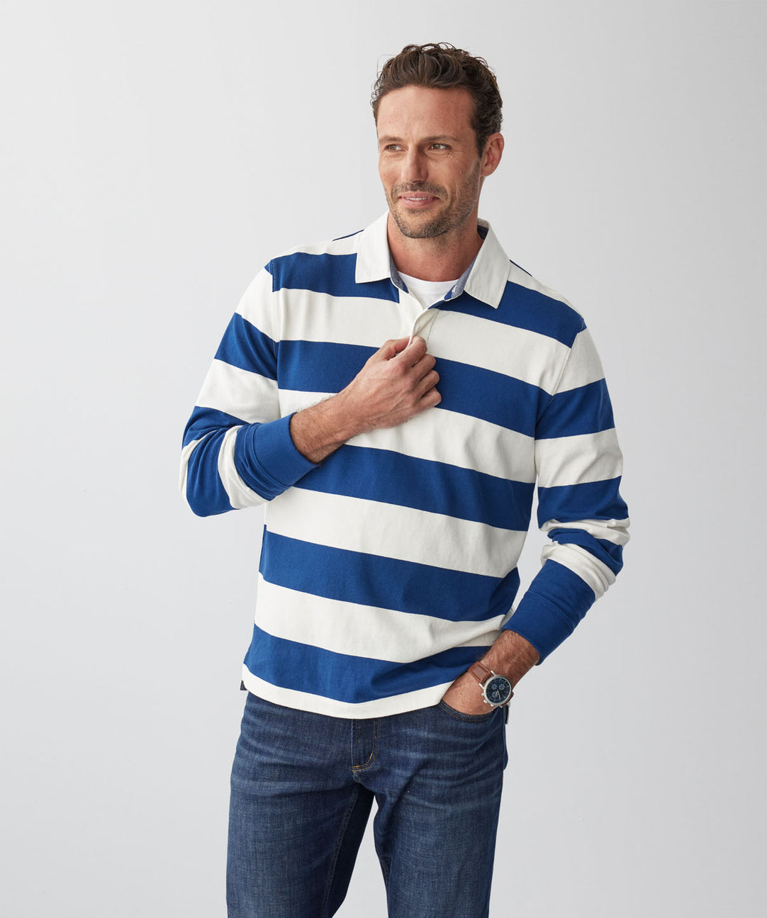Block Stripe Rugby Jumper Blue