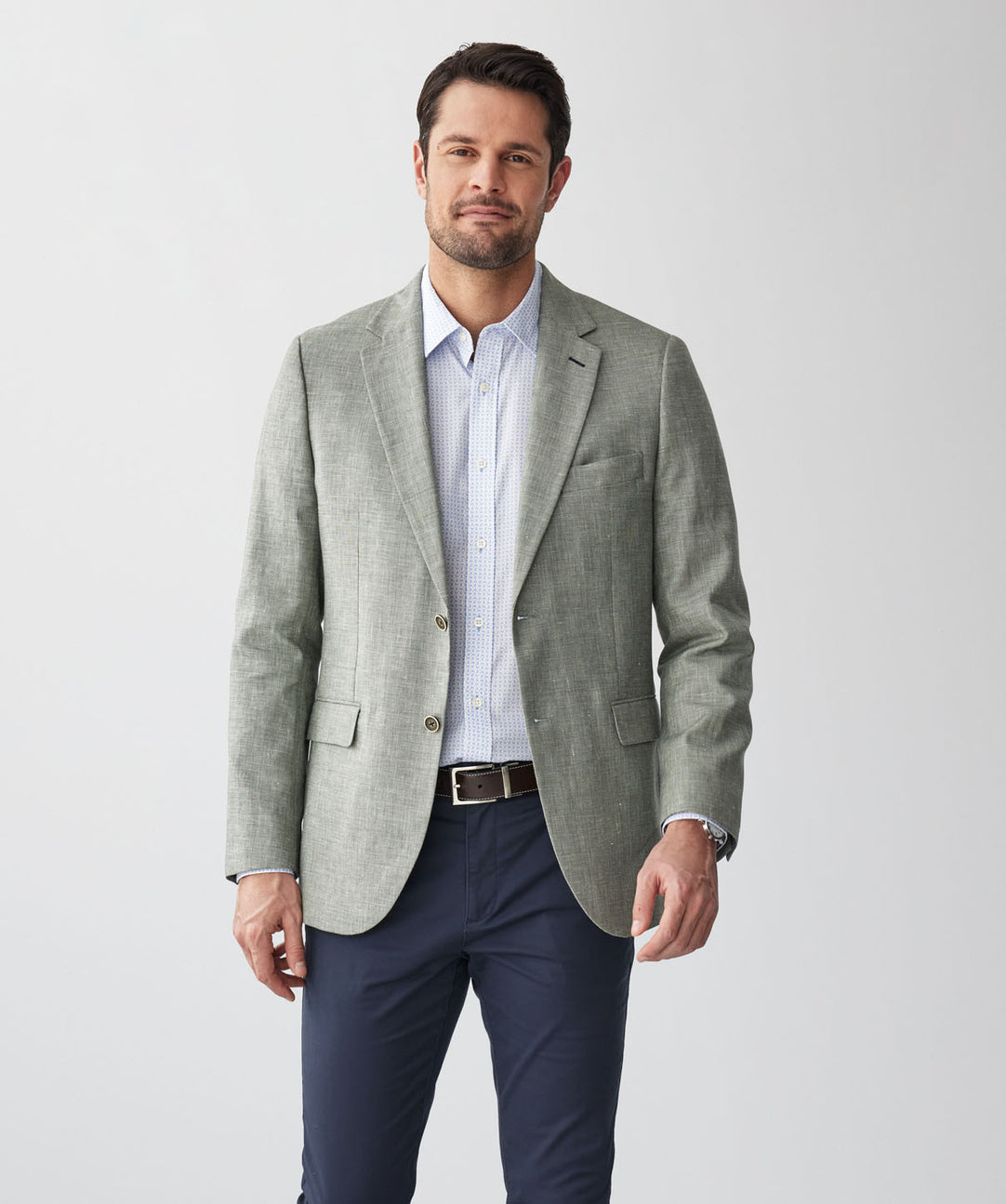 Linen Blend Plain Weave Sports Jacket Sage category_2:Sports