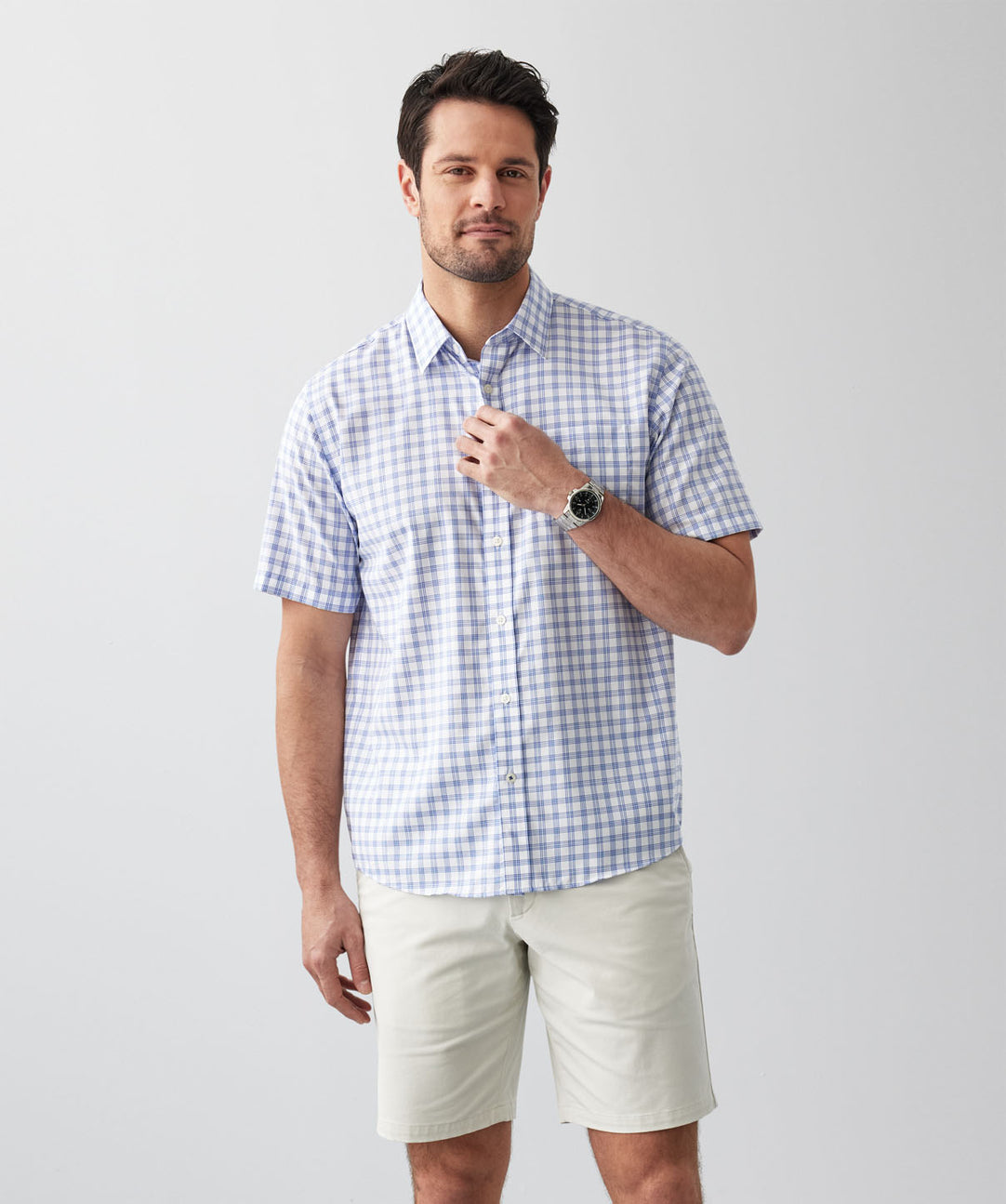 Easy Care Check Short Sleeve Shirt Blue - Main Image