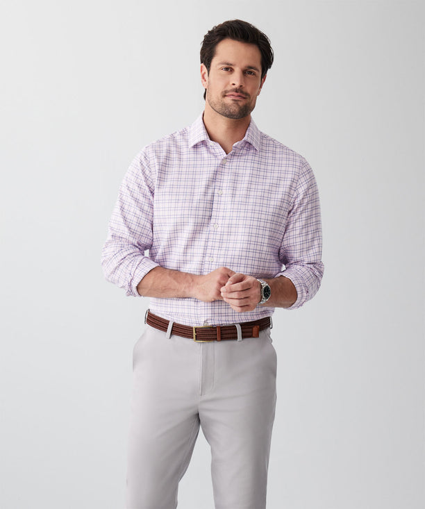 Non-Iron Textured Dobby Check Long Sleeve Shirt - Musk