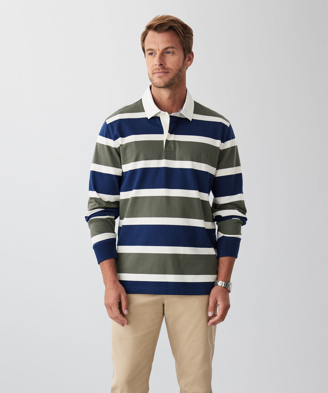 Block Stripe Rugby Jumper Khaki