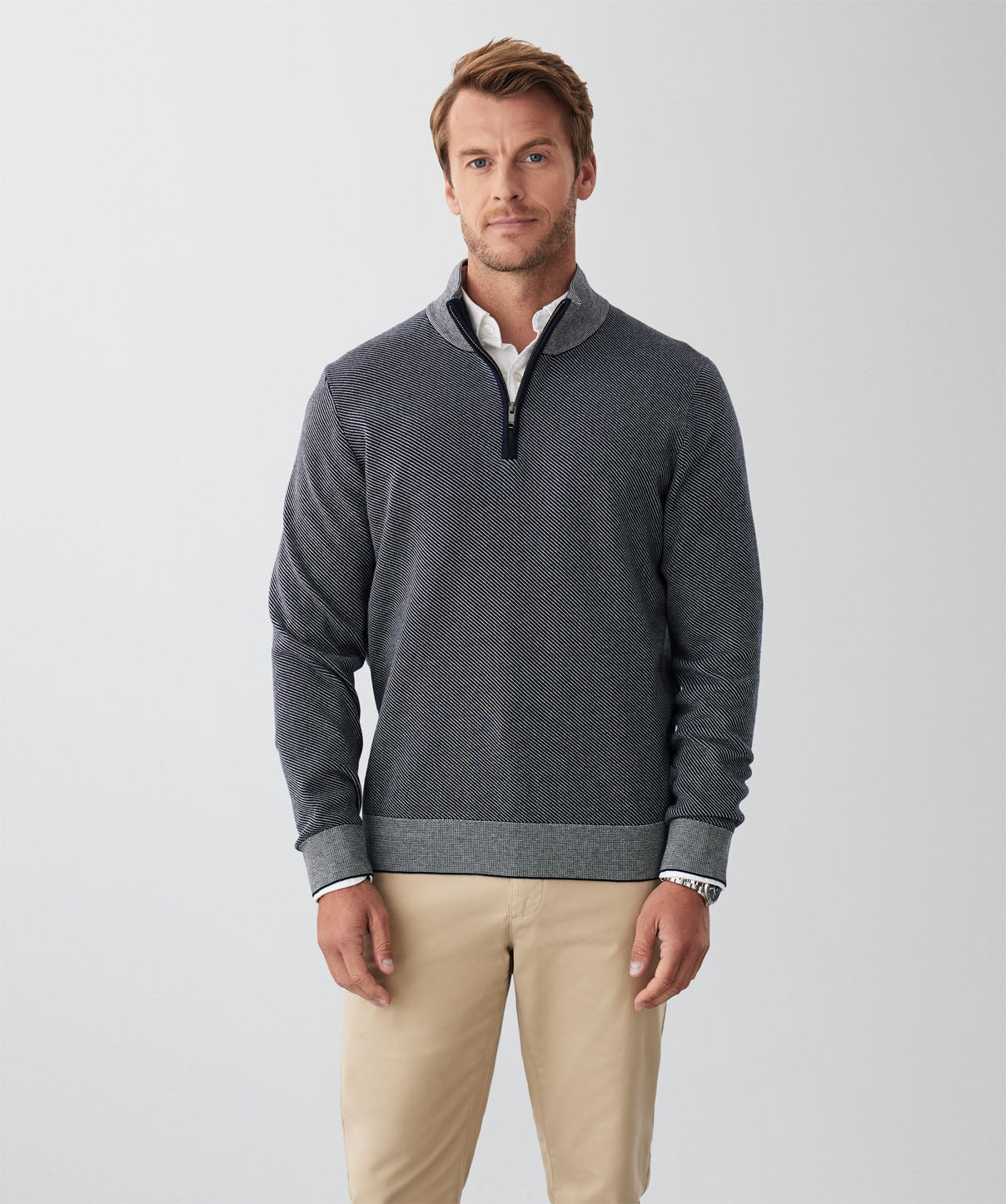 Twill High Flex Half Zip Knit - Navy - knitwear - GAZMAN