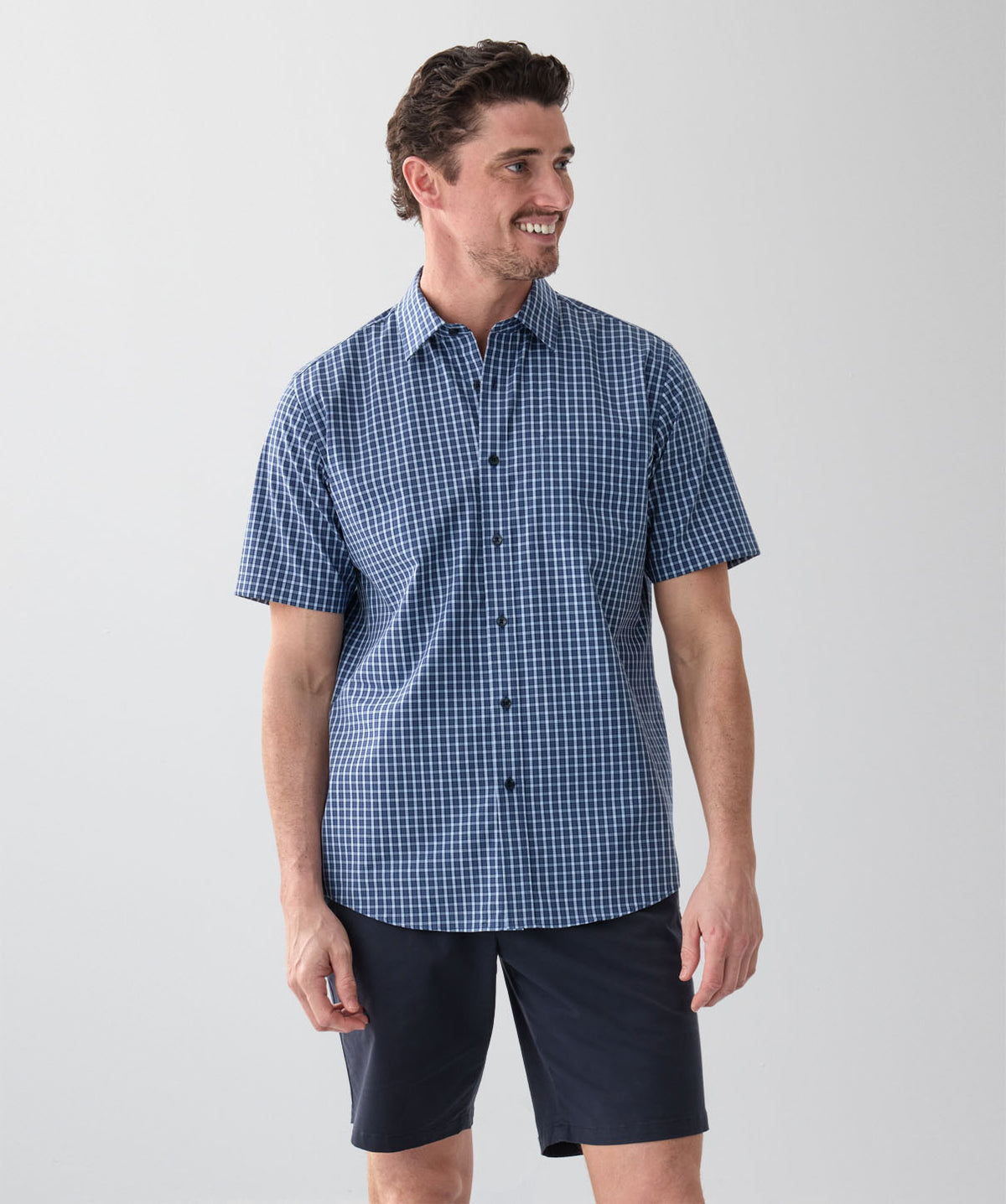 Easy Care Melange Check Short Sleeve Shirt - Navy Mix - short_sleeve ...