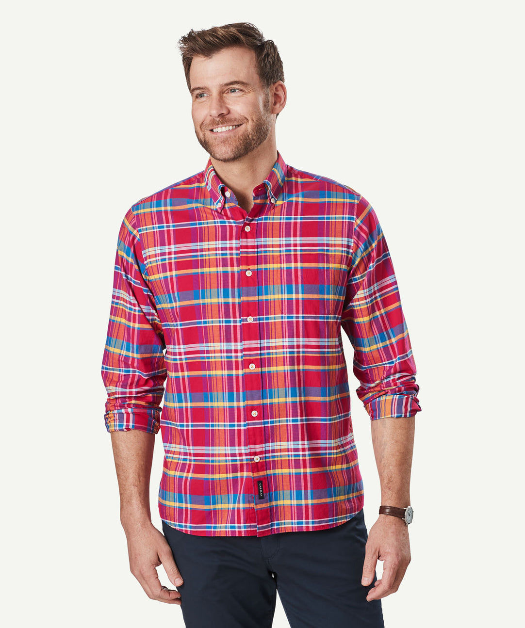 Casual Madras Check Long Sleeve Shirt Magenta - Main Image
