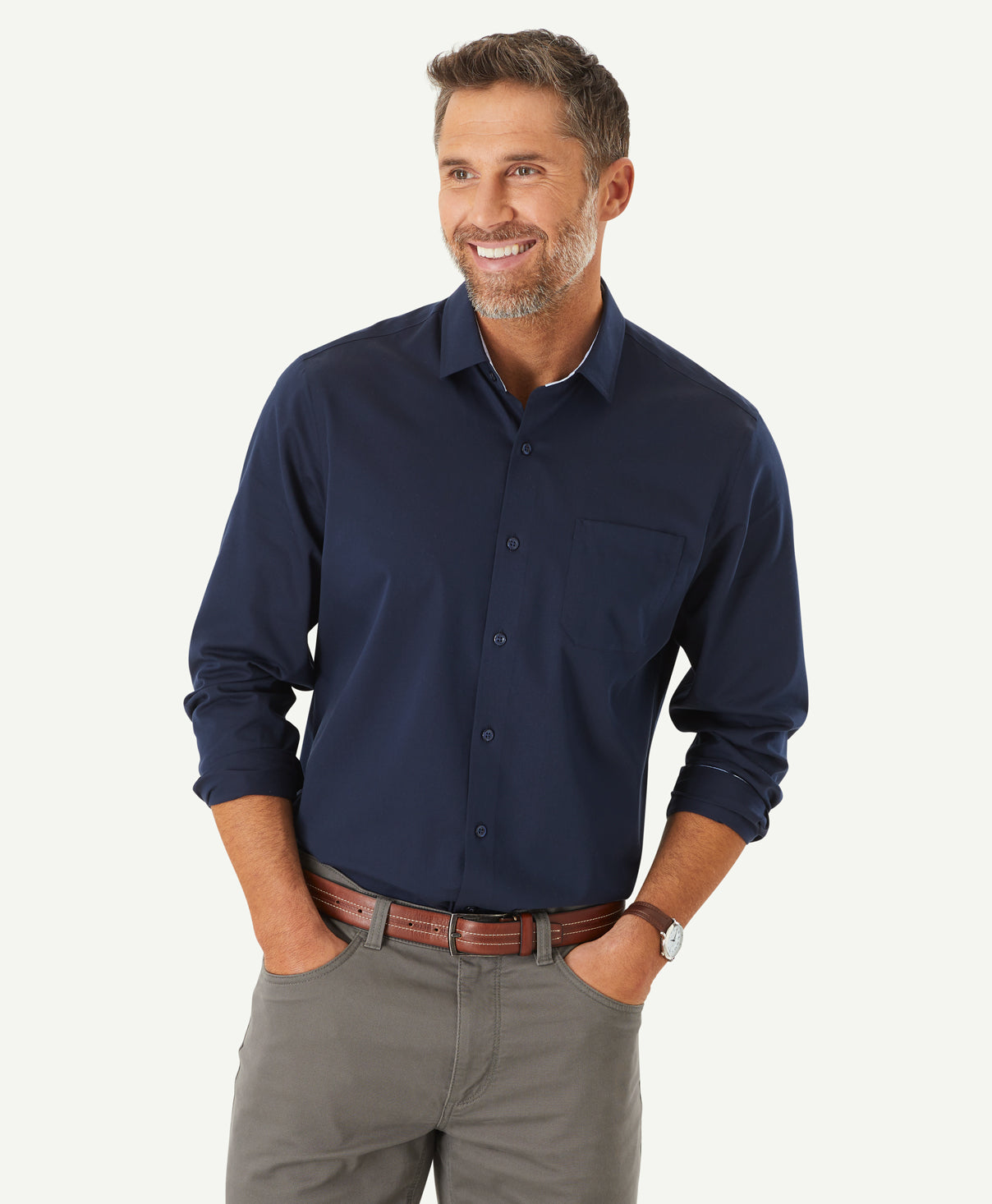 Easy Care Plain Twill Shirt - Navy