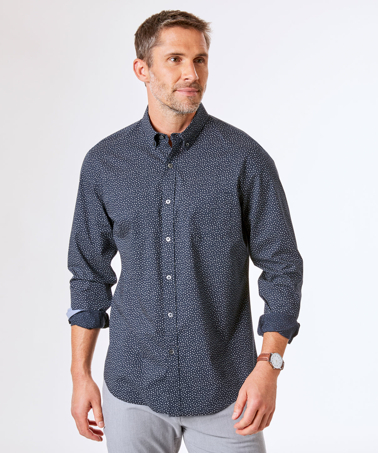 Tailored Fit Smart Flower Print Shirt - Dark Indigo