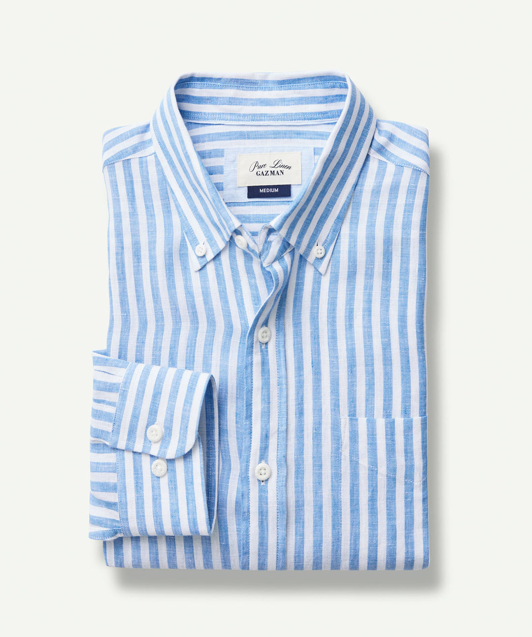 French Linen Stripe Long Sleeve Shirt Blue - Main Image