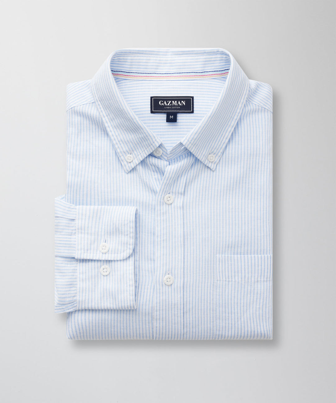 Casual Linen Blend Fine Stripe Long Sleeve Shirt - Blue