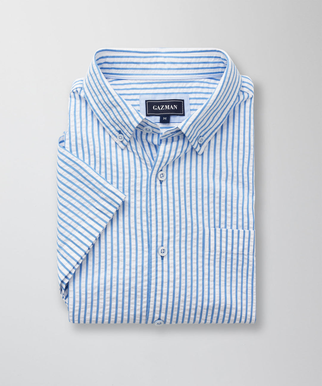 Casual Seersucker Stripe Short Sleeve Shirt - Blue