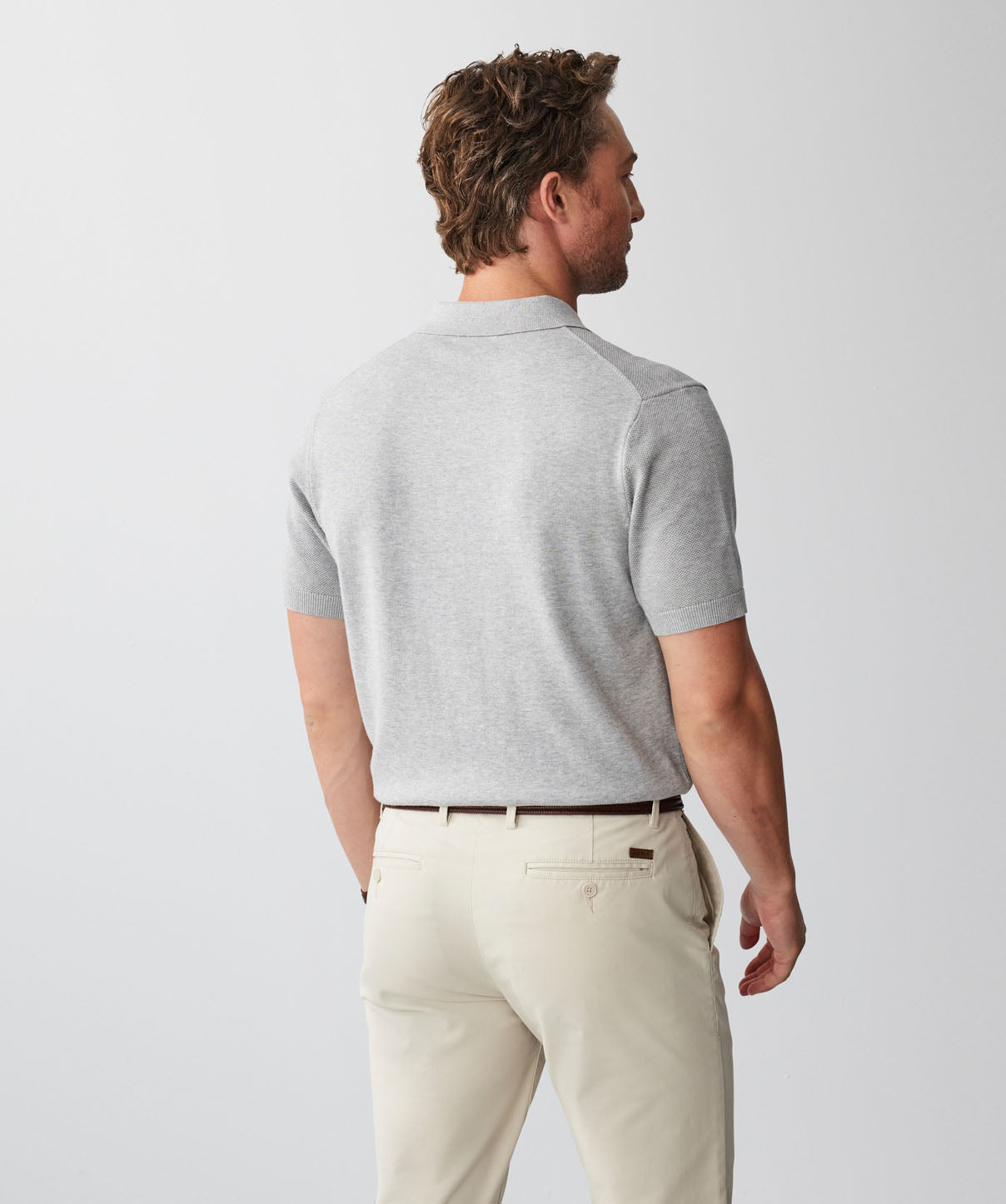 Textured Knit Polo - Grey Marle - polos - GAZMAN