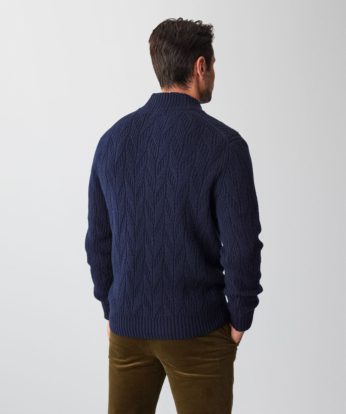 Wool Blend Cable Button Neck Knit - Navy - x-knitwear - GAZMAN